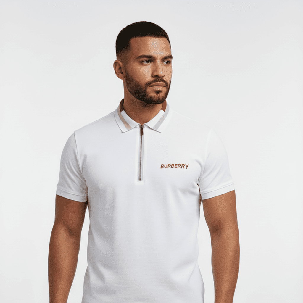 Camiseta 13616# Tipo Polo Blanca Para Hombre