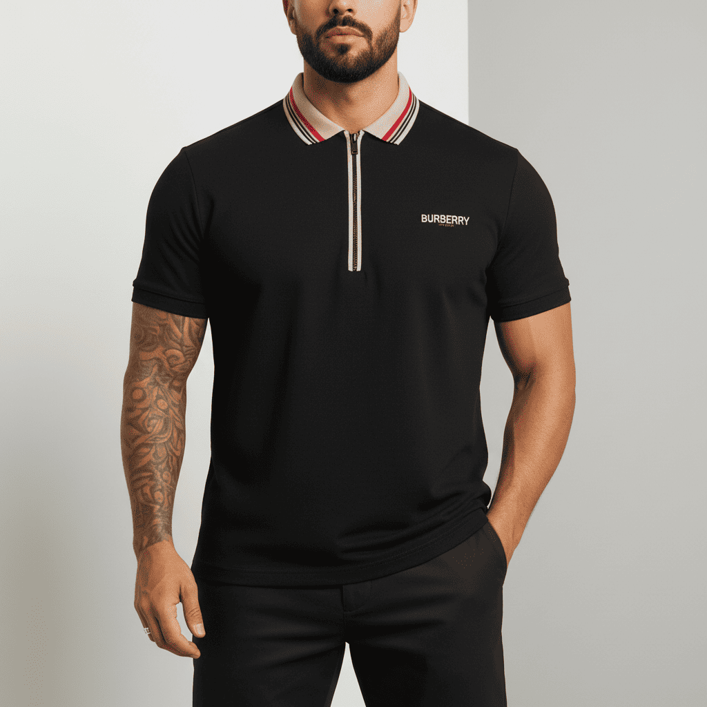 Camiseta 13616# Tipo Polo Negra Para Hombre