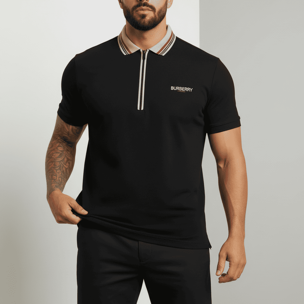 Camiseta 13616# Tipo Polo Negra Para Hombre