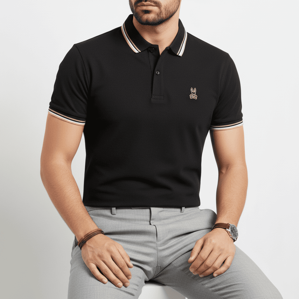 Camiseta 22464# Tipo Polo Negra Para Hombre
