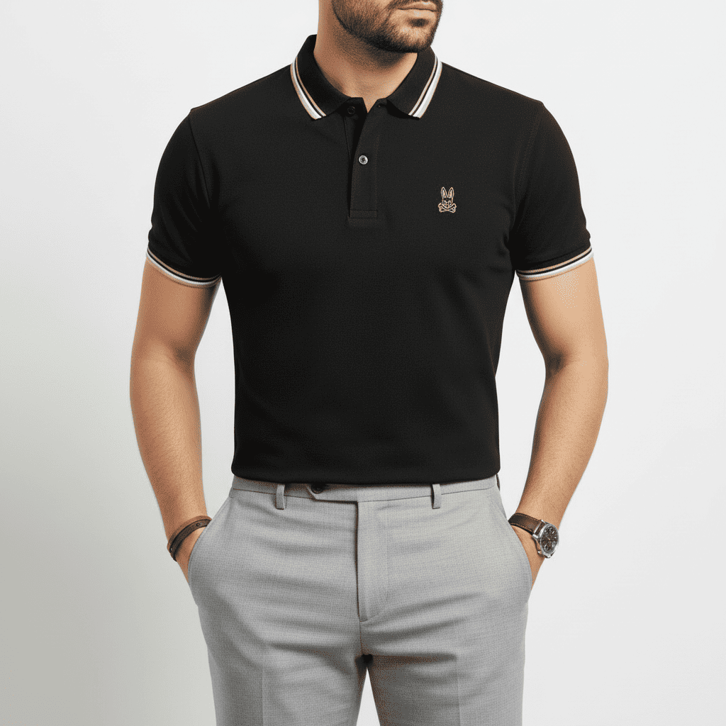 Camiseta 22464# Tipo Polo Negra Para Hombre