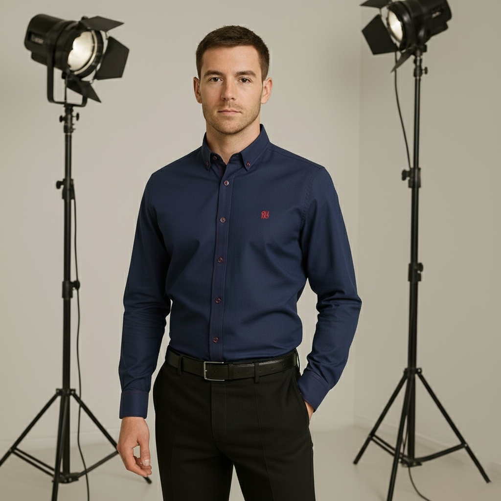 Camisa 50004 Azul Oscuro Manga Larga para Hombre