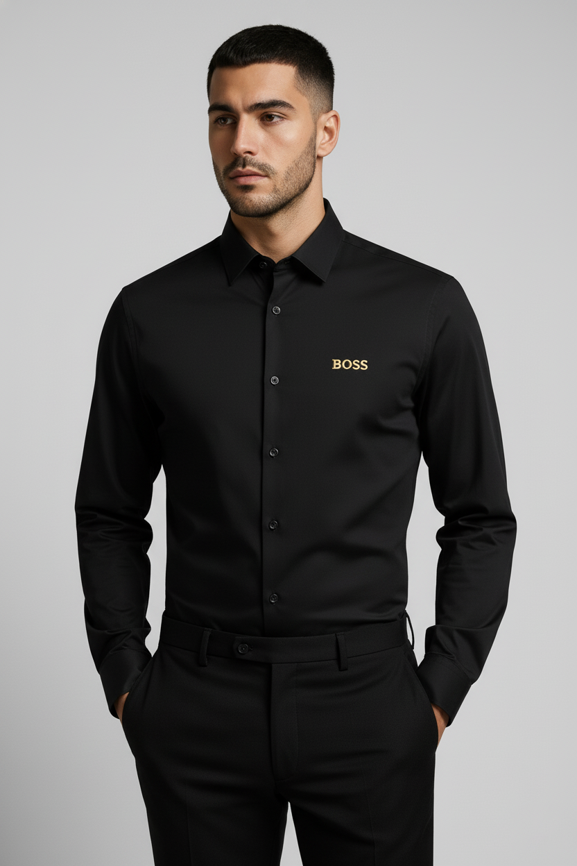 Camisa 50008 Negra Manga Larga para Hombre