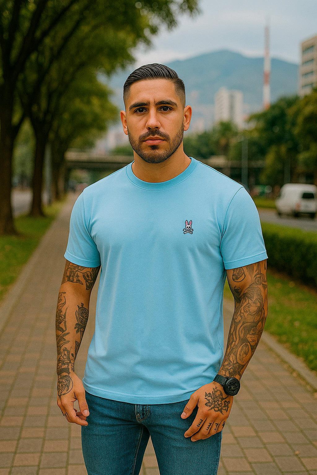 Camiseta 66676 Básica Azul Claro Para Hombre