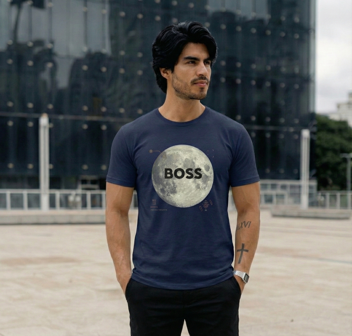 Camiseta 66046 Estampada Azul Oscuro Para Hombre