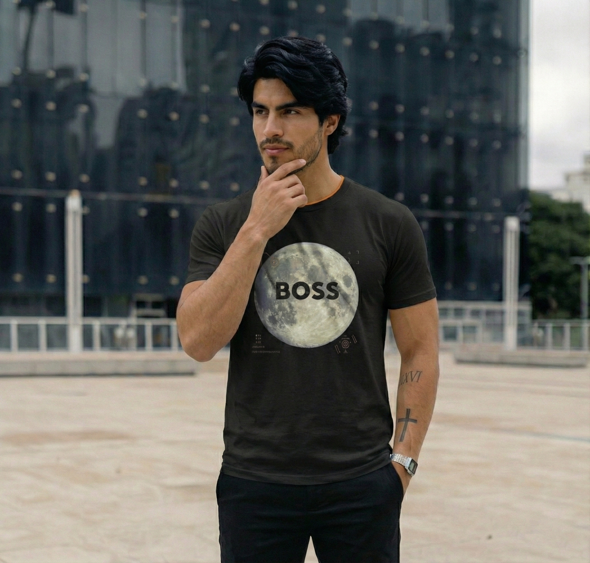 Camiseta 66046 Estampada Negra Para Hombre
