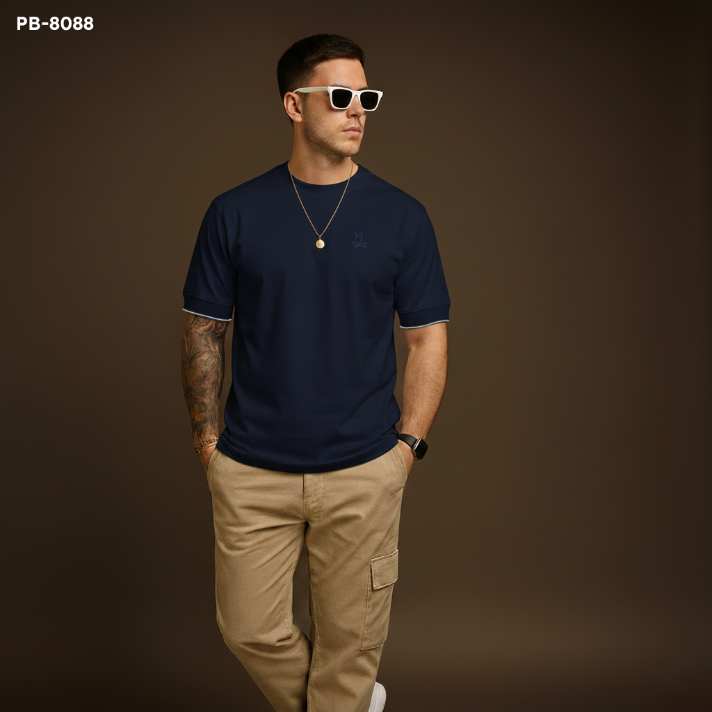 Camiseta -8088 Básica Azul Oscuro Para Hombre