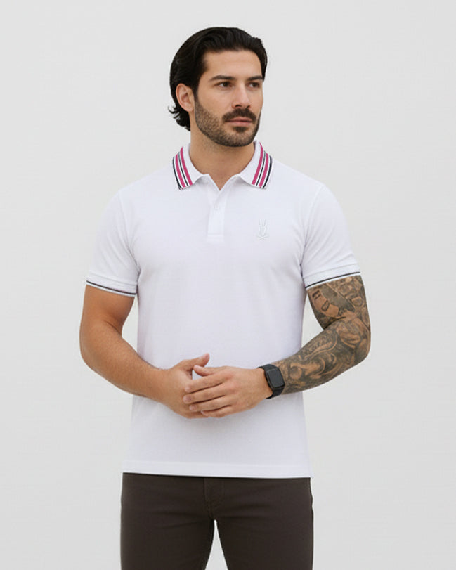 Camiseta 22471# Tipo Polo Blanca Para Hombre