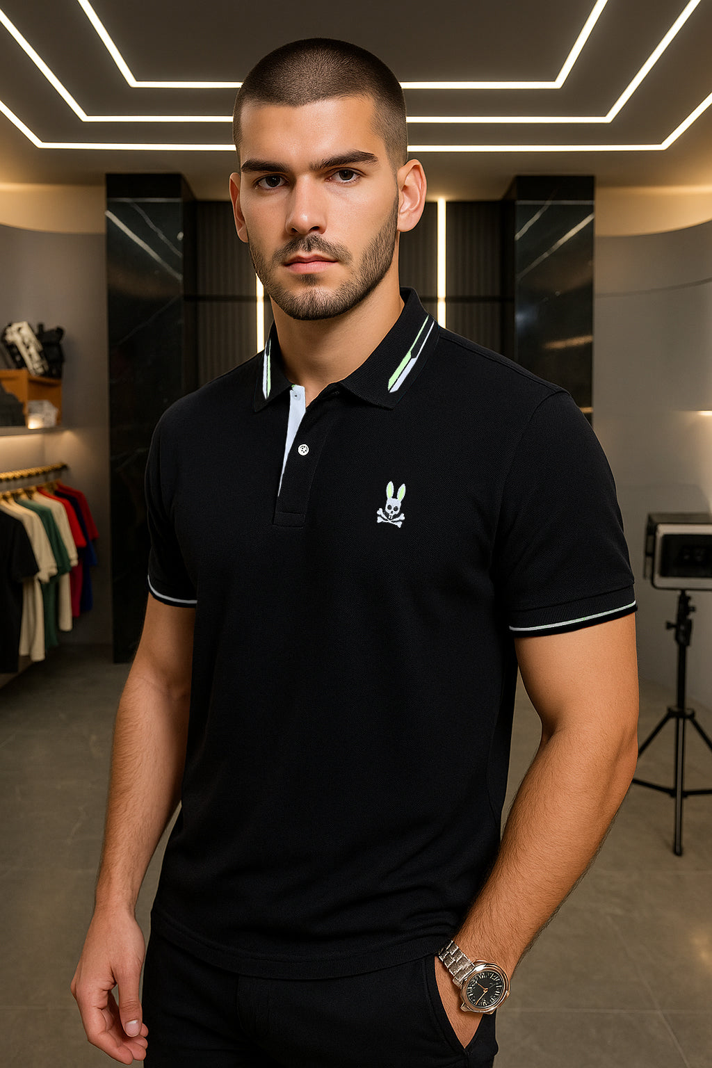 Camiseta 22470 Tipo Polo Negra Para Hombre